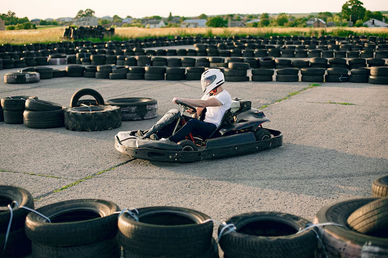 Racing a go-kart outside