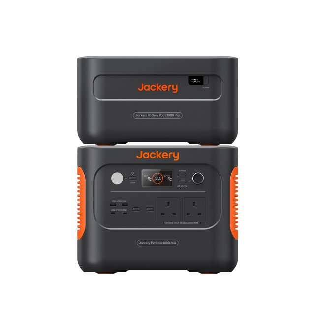 Jackery 1kWh Explorer 1000 Plus with an 1kWh expansion Battery stacked to 2kWh