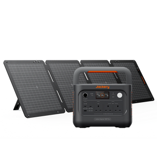 Jackery 1000 Plus v2 portable power station 1000 W with a foldable 100W solar panel system, shown on a clean white background.