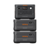 Three stacked Jackery portable power stations (), shown on a plain white Explorer 1000 Plus v2 and 2 battery packs, together 5kWh). The top unit displays its power distribution panel, while the bottom two show the front battery compartments.