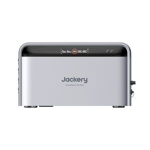 Jackery SolarVault 3 Pro Max  Solar Battery Home Storage in silver and black, shown from the front on a white background.
