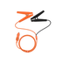 Jackery 12V Automobile Battery Charging Cable with Two alligator clips, one orange and one black, with a coiled cable on a white background.