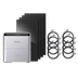 Jackery Solar Battery with a silver and black portable home battery Storage, 4 pieces 500W black solar panels, and 8 10M solar extension cables on a white background.
